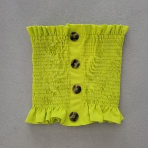 Fashion Nova Neon Yellow-Green, Strapless, Shirred Crop Top, Size Small